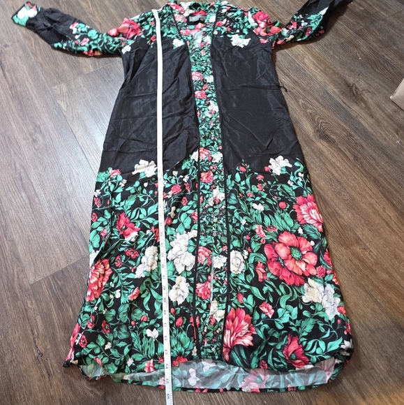 Anthropologie Floral Midi Dress Kimono Style Long Sleeve Black Multicolor Small - Picture 13 of 13